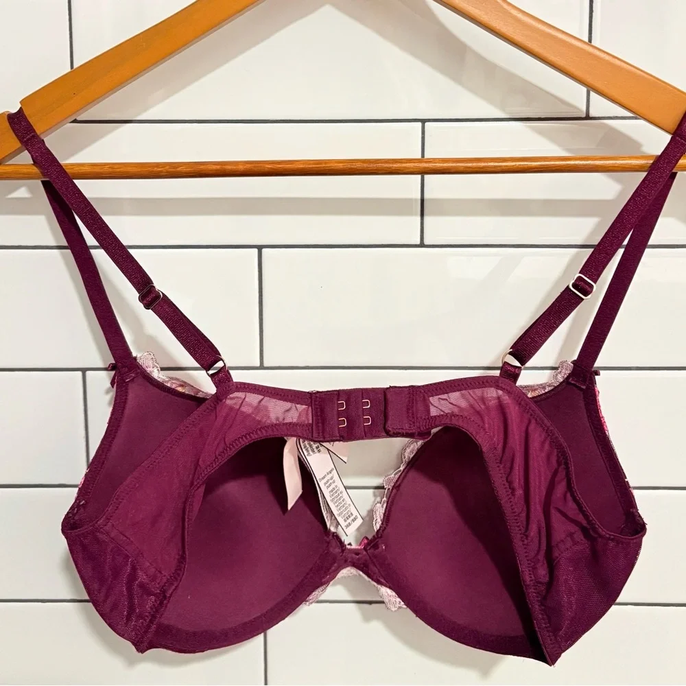 Victoria's Secret Lightly Lined Floral Demi Bra Kir Embroidery 36B